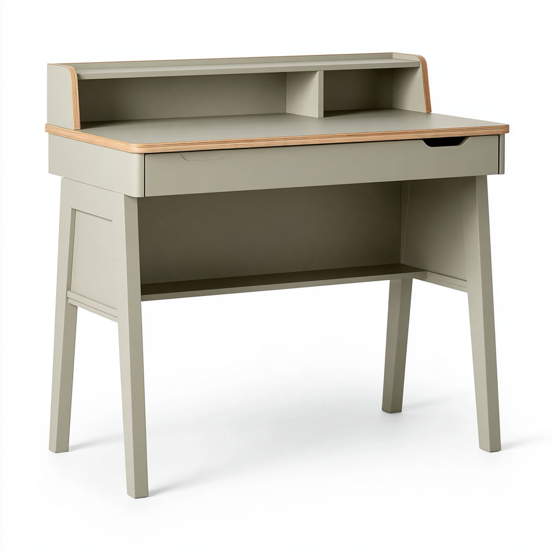 Bureau secrétaire 100 x 55 x 95 cm en panneaux de bois vert grisé avec tiroir et rangements