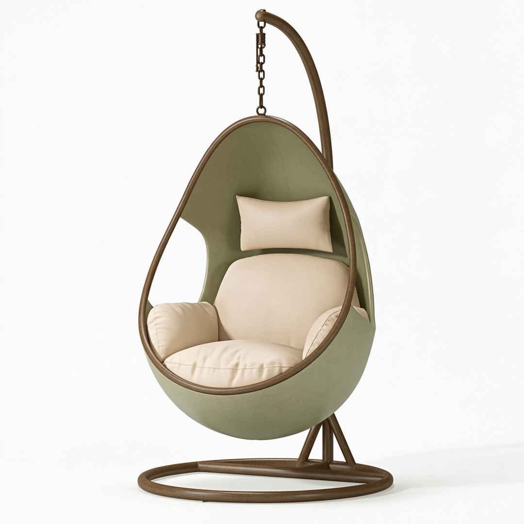 Fauteuil suspendu 110 x 105 x 195 cm en acier vert kaki pour intérieur style contemporain