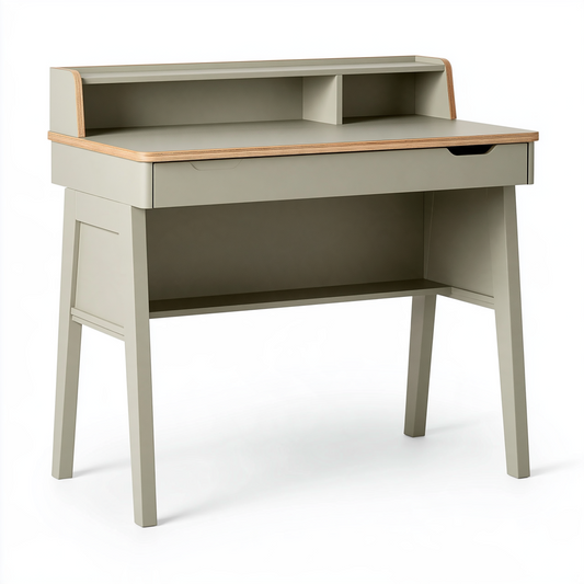Bureau secrétaire 100 x 55 x 95 cm en panneaux de bois vert grisé avec tiroir et rangements