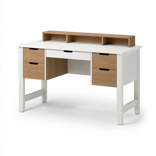 Bureau avec rangement 120 x 60 x 90 cm blanc/chêne en panneaux de bois style scandinave
