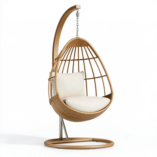 Fauteuil suspendu 120 x 100 x 200 cm en rotin marron sur pied style bohème