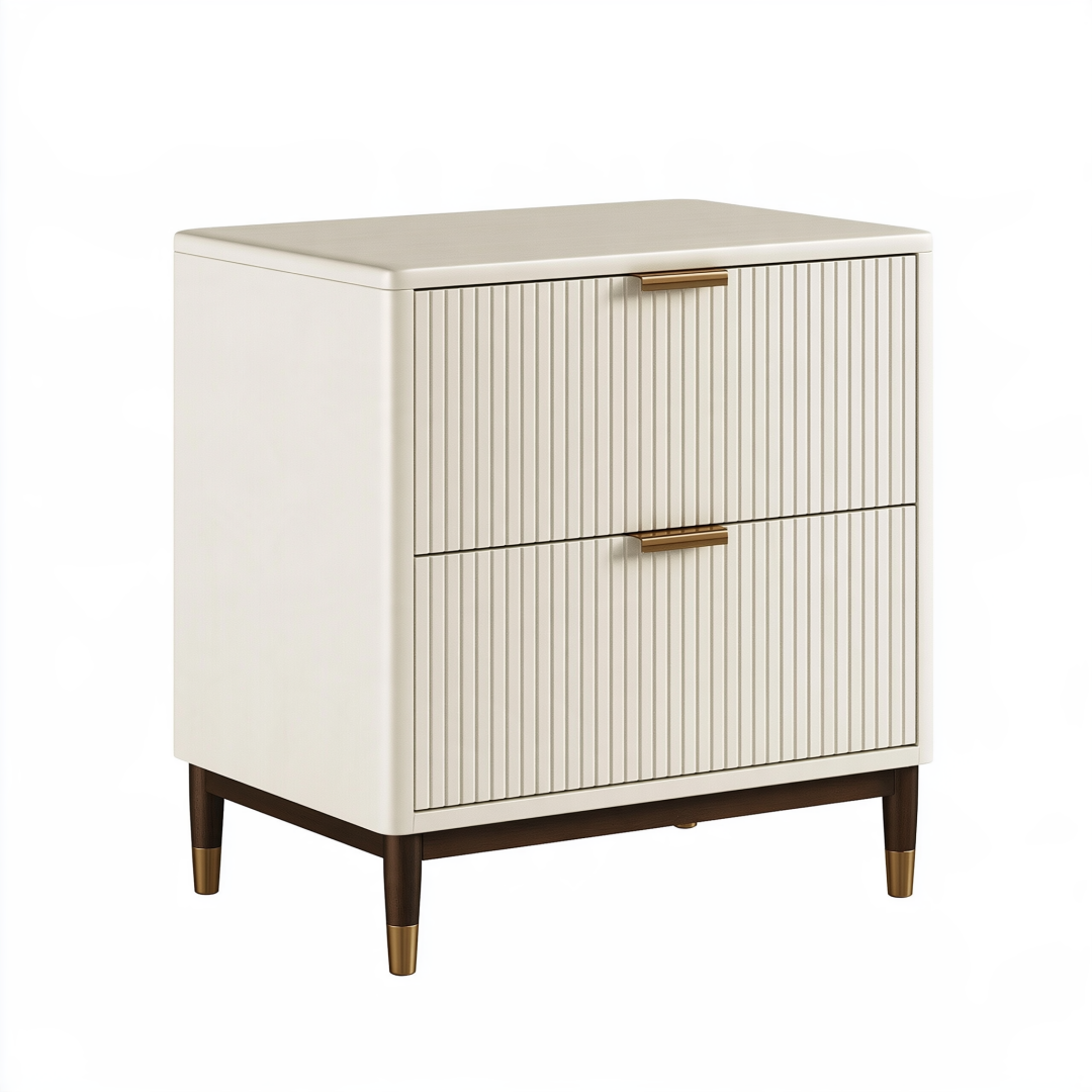 Table de chevet 50 x 40 x 60 cm en bois beige à 2 tiroirs style contemporain