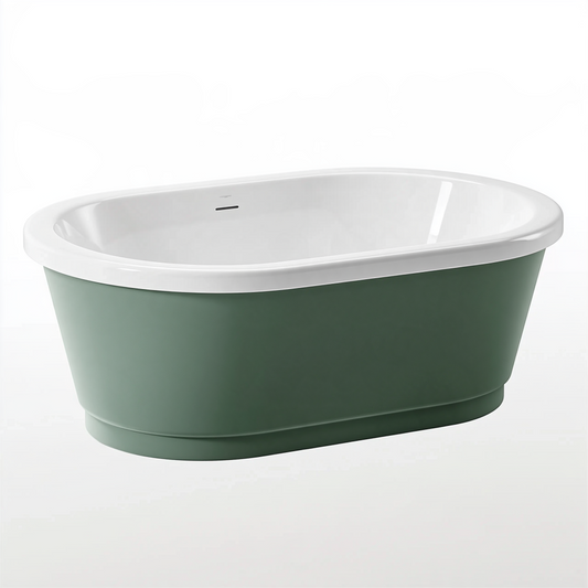 Baignoire îlot ovale 170 x 75 cm acrylique vert et blanc style contemporain